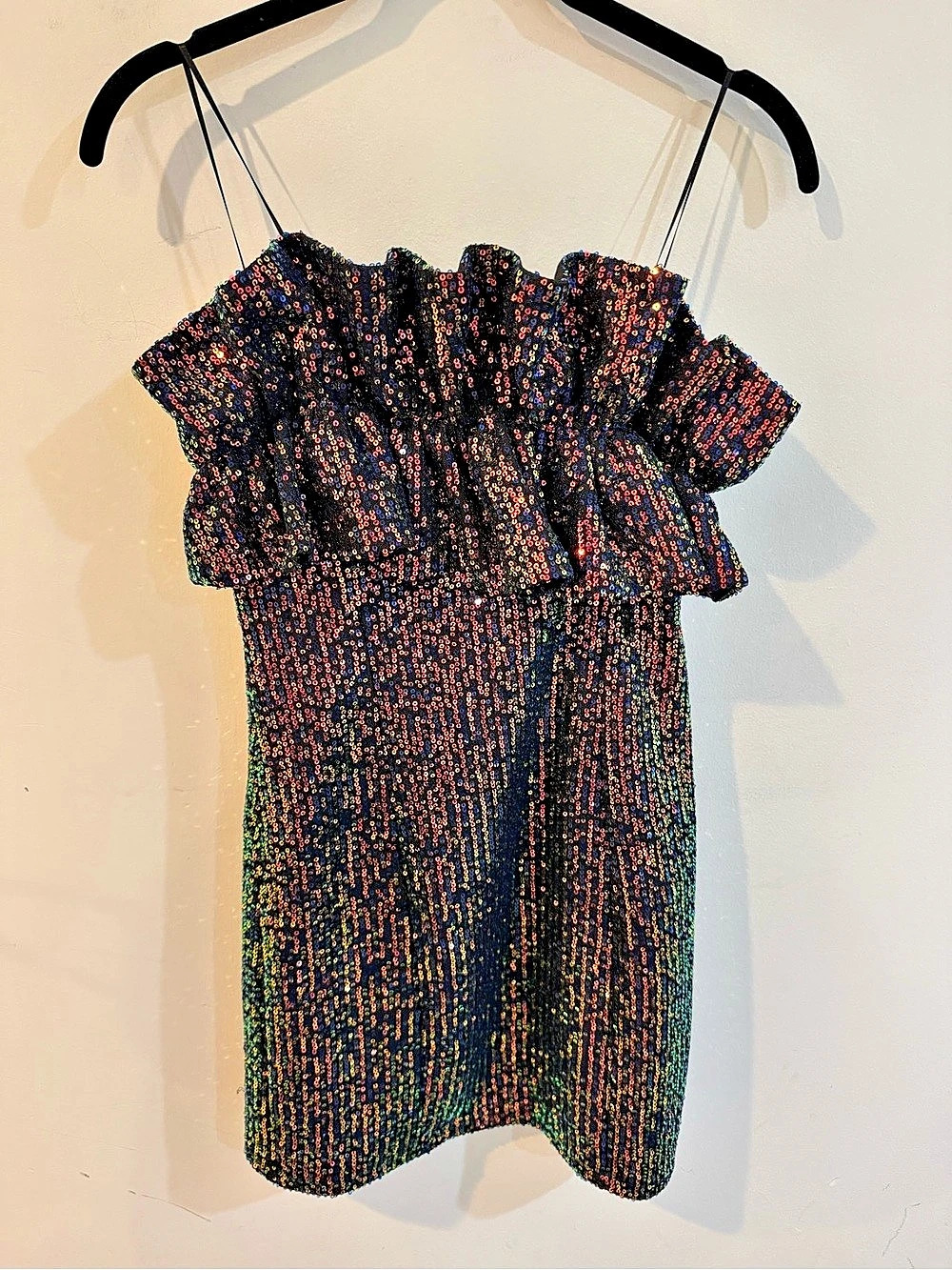 THIRTY THREE Sequin Mini Dress in Black & Multicolor Size Small Like New